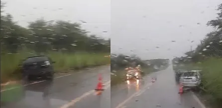 Dois carros colidiram frontalmente, na CE-292, no Município de Araripe, no Interior do Ceará