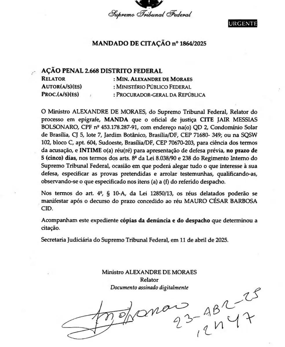 O Supremo acolheu a denúncia da Procuradoria Geral da República e agora julgará as participações de Bolsonaro e mais sete réus na trama golpista de 8 de janeiro