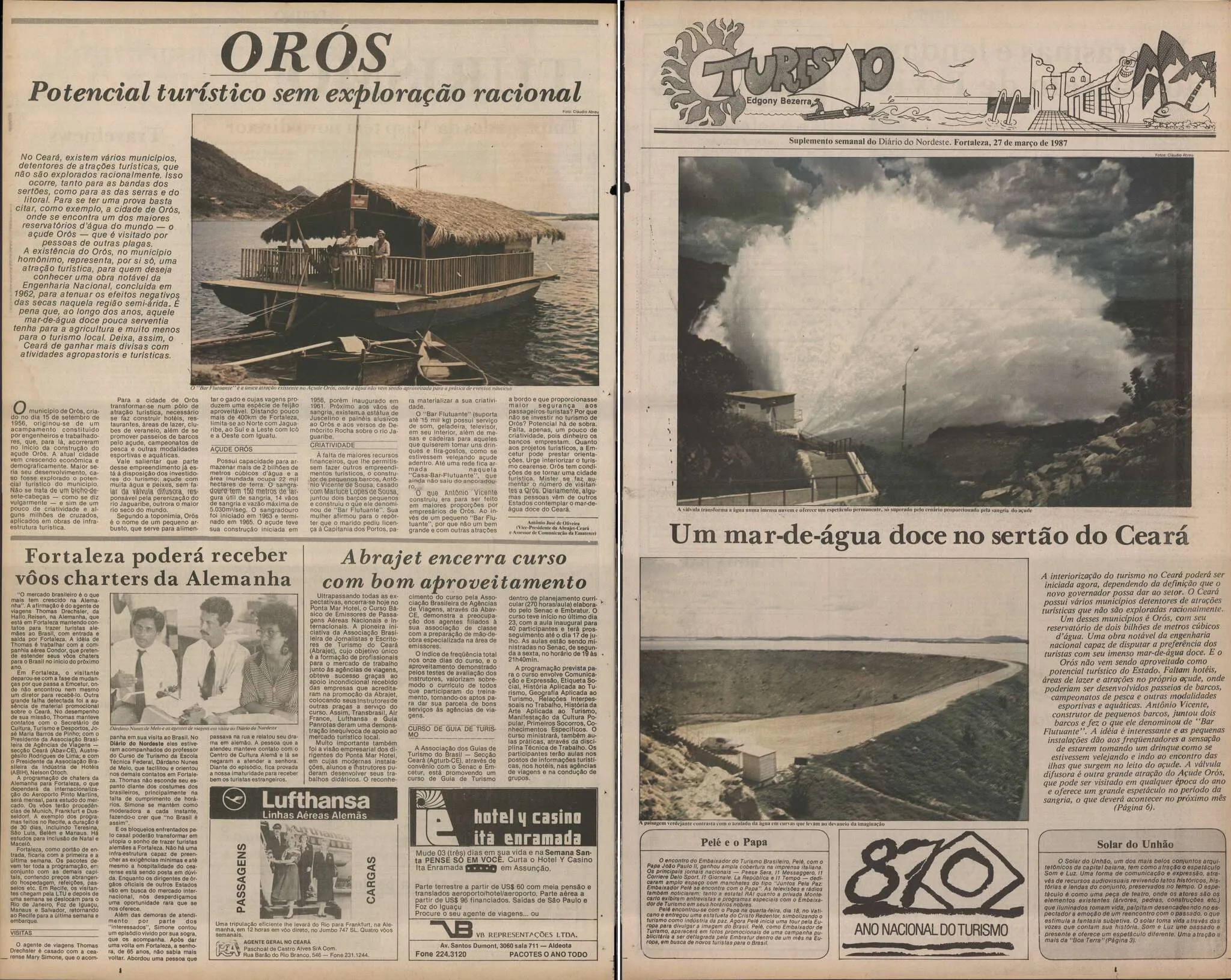 Matéria do Diário do Nordeste, em 27 de março de 1987, aponta o pouco aproveitamento do potencial turístico do açude Orós