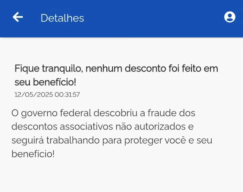 Notificação para aposentados e pensionistas que não tiveram descontos identificados