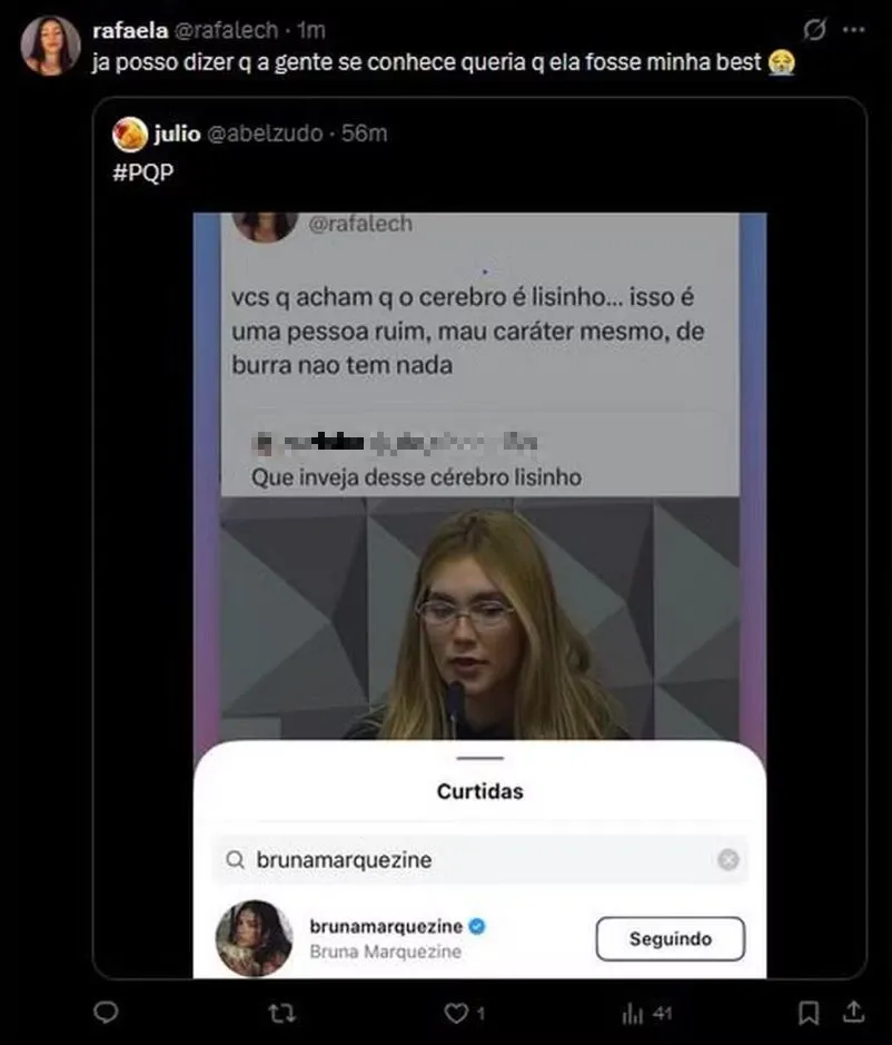 Atriz curtiu comentário de usuária do Twitter sobre a influenciadora digital