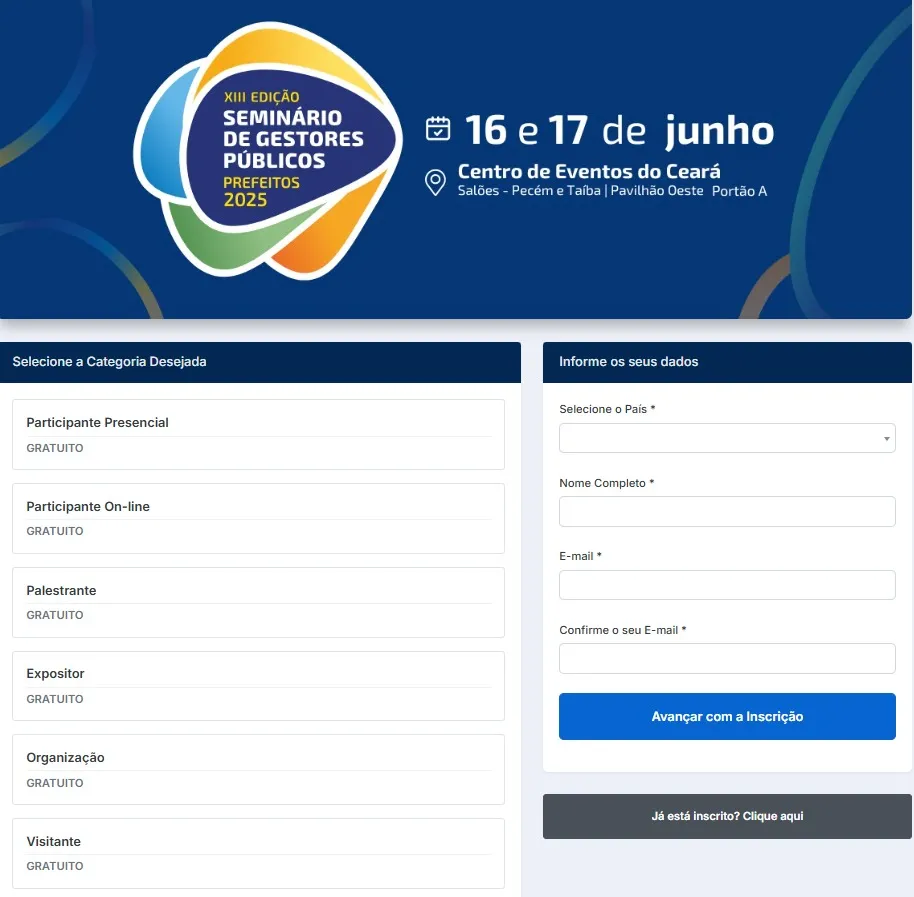 Para se inscrever, os interessados devem preencher um formulário com dados pessoais e ocupação profissional.