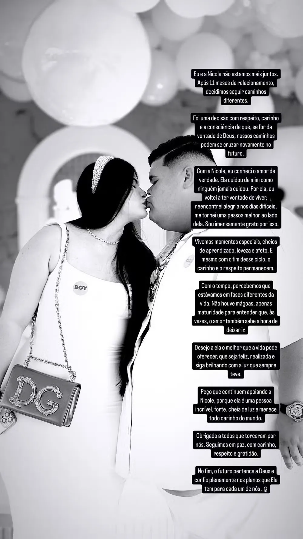 Gordão da XJ anunciou fim do namoro com Nicolle Caroline por meio dos stories do Instagram