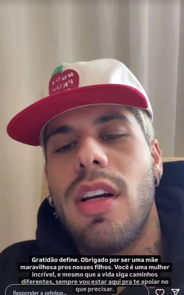 Zé Felipe agradeceu Virginia pela relação e pelos cuidados com os filhos dos dois
