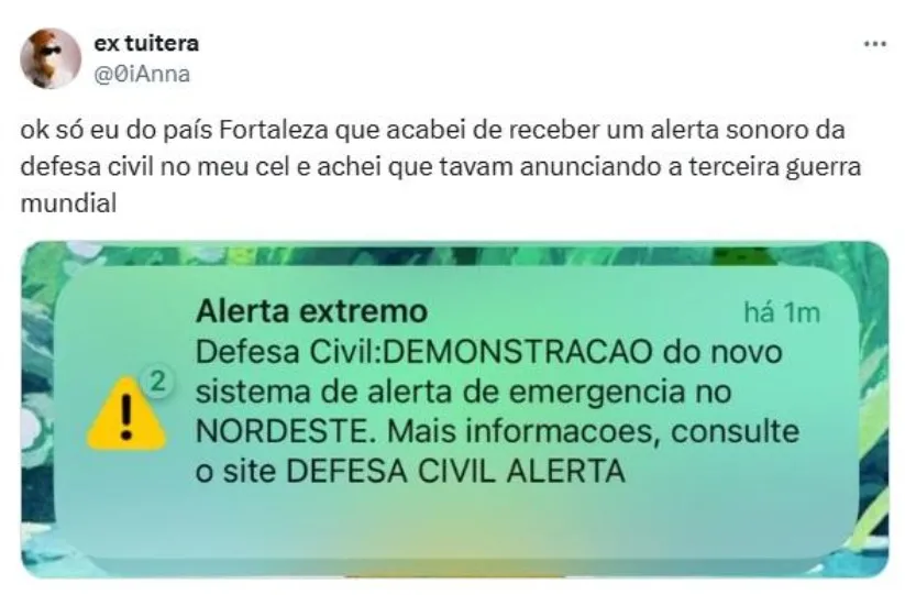Teste de alerta da Defesa Civil no Ceará rendeu memes nas redes sociais