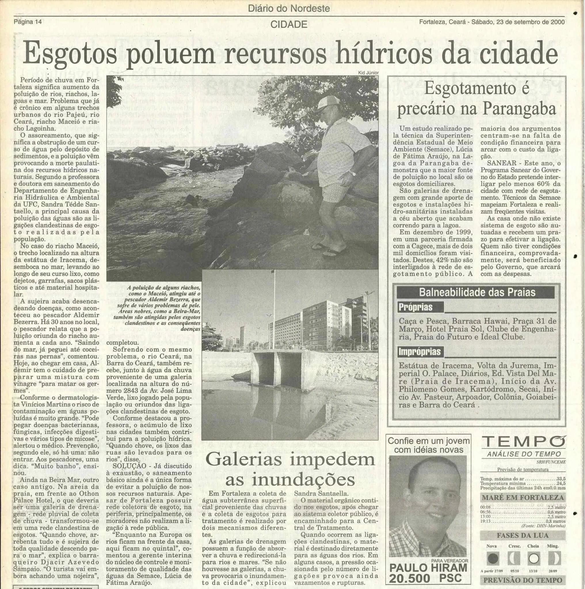 Matéria publicada no Diário do Nordeste, em 23 de setembro de 2000, fala sobre poluição no Riacho Maceió
