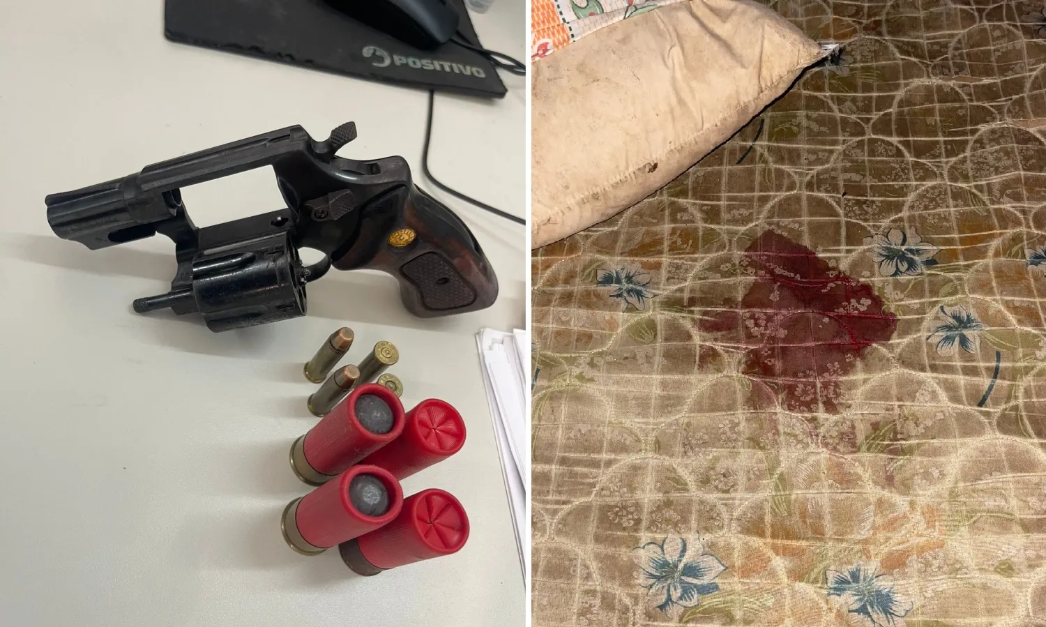 Um revólver foi apreendido na ação policial, segundo a Polícia Militar. Homem foi baleado em cima de cama, conforme a família