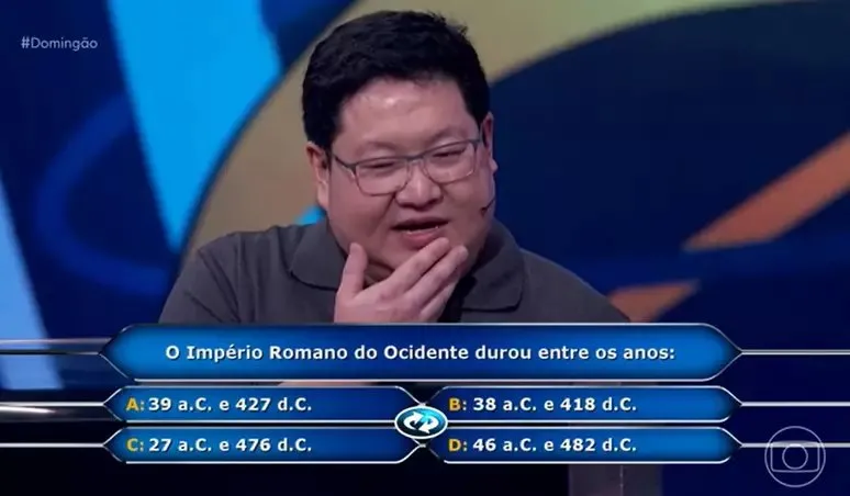 Sidney chegou a cogitar escolher a letra C, que era a opção correta da pergunta de meio milhão de reais