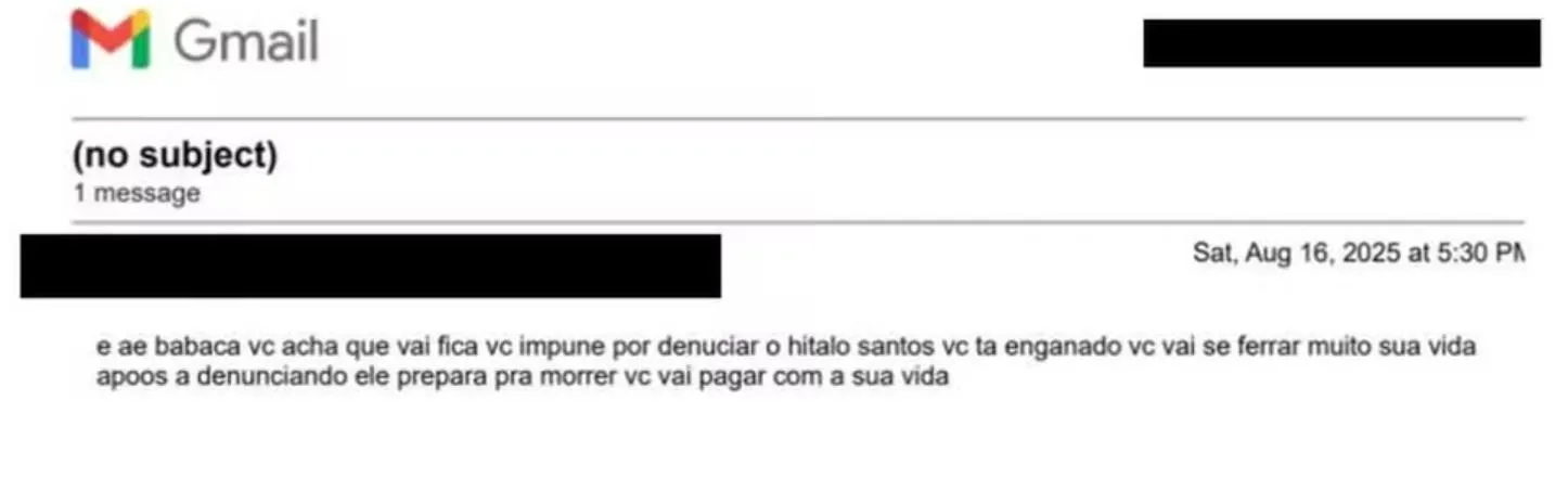 Ameaças enviadas a Felca por e-mail