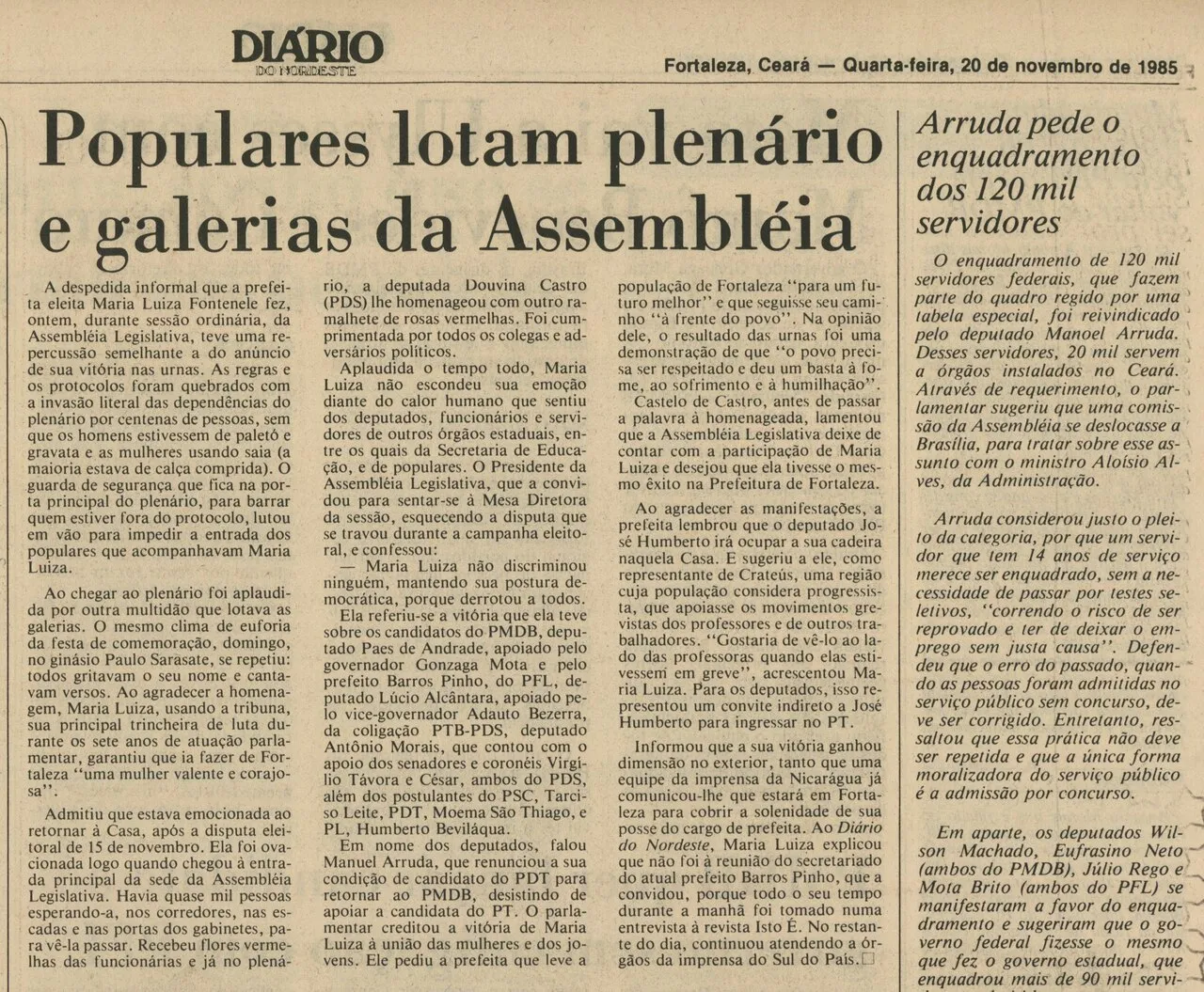 Edição do Diário do Nordeste sobre a despedida da Maria Luiza Fontenele da Alece antes dela assumir a Prefeitura de Fortaleza