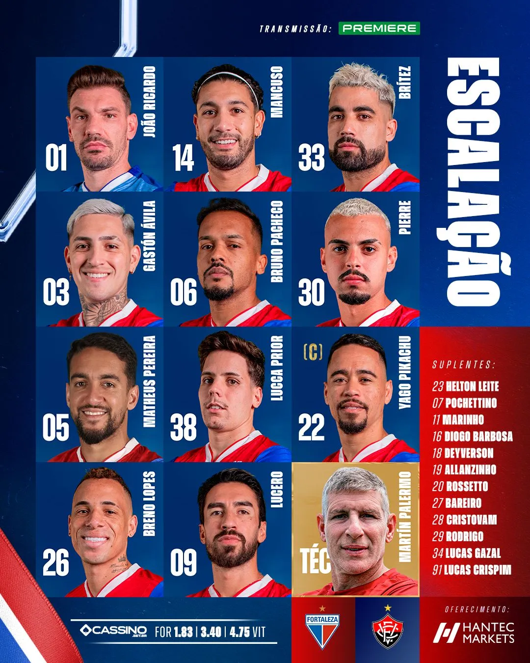 A escalação do Fortaleza contra o Vitória-BA