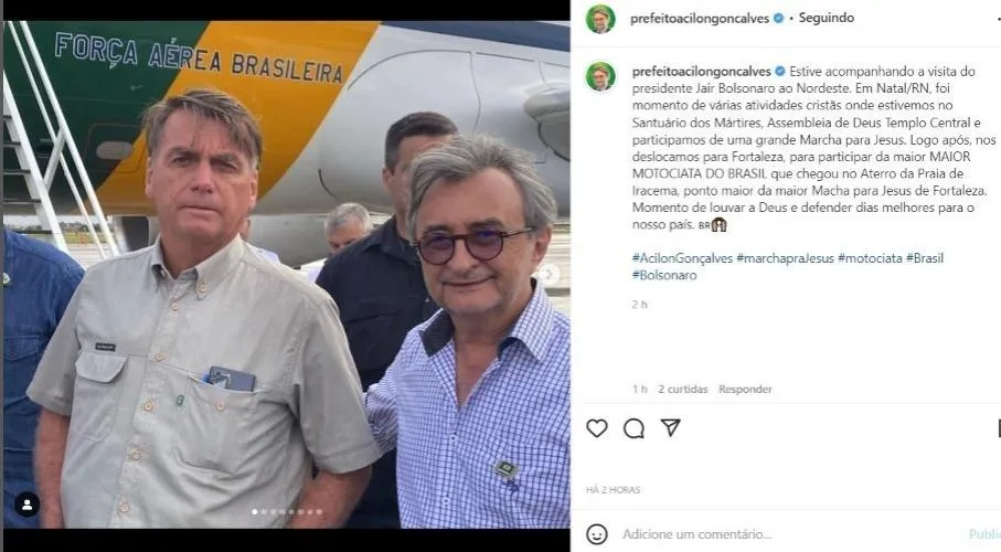 Em junho de 2022, Acilon Gonçalves, então presidente do PL Ceará, acompanhou Bolsonaro em agendas no Nordeste