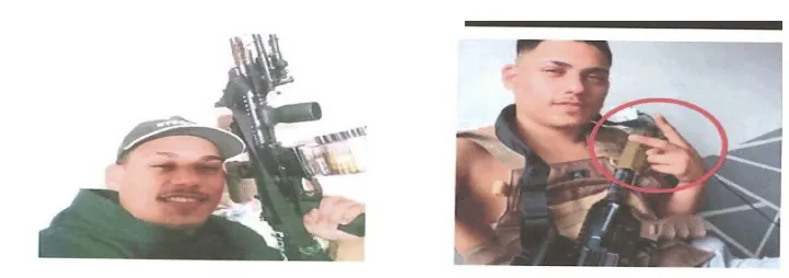 Imagens de Kaiky com armas pesadas, oriundas do tráfico de drogas na região de Santa Quitéria, conforme a investigação policial