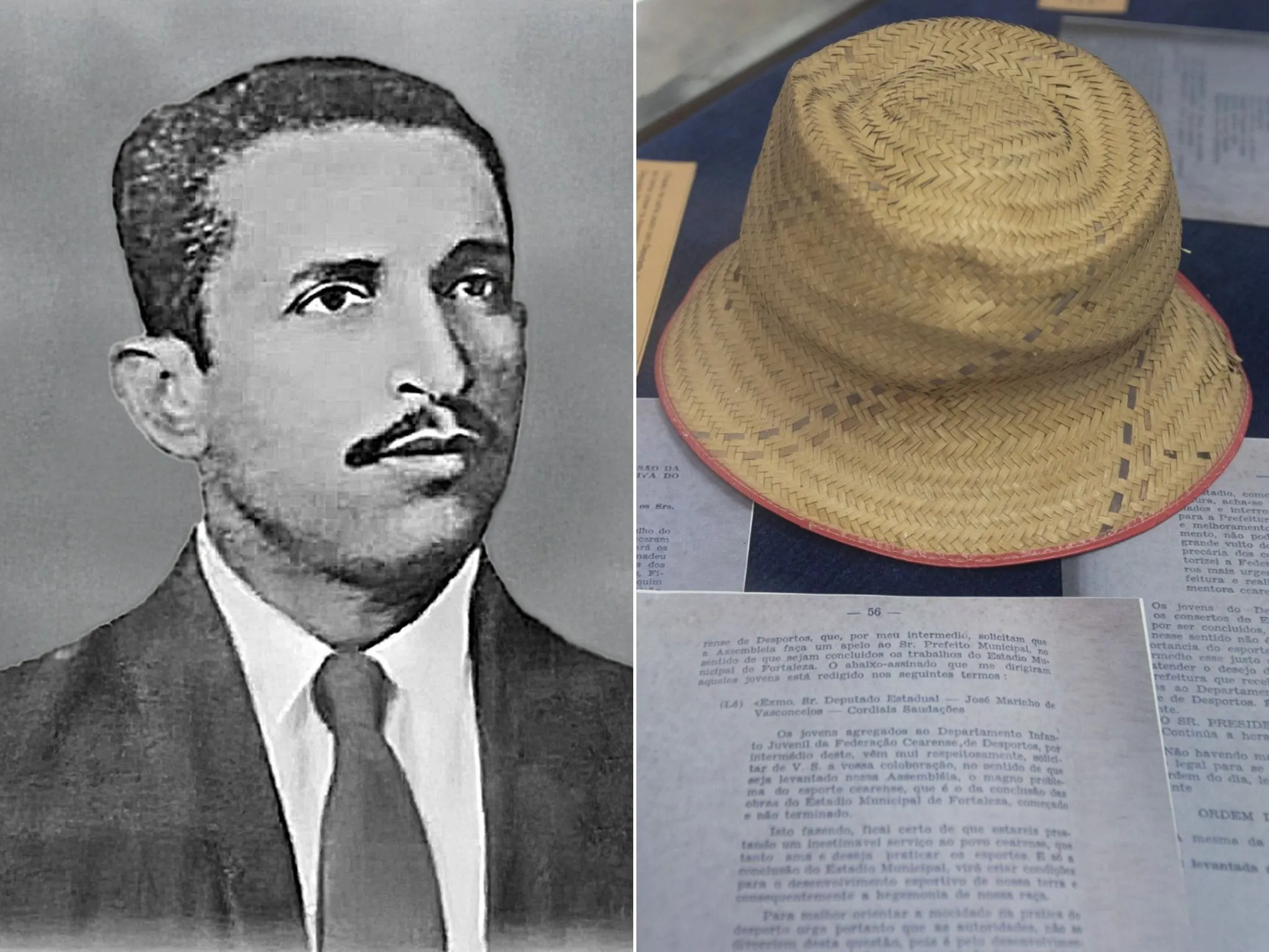 José Marinho de Vasconcelos utilizou chapéu de palha na posse como deputado estadual do Ceará - Item foi destaque na exposição de 190 anos da Alece