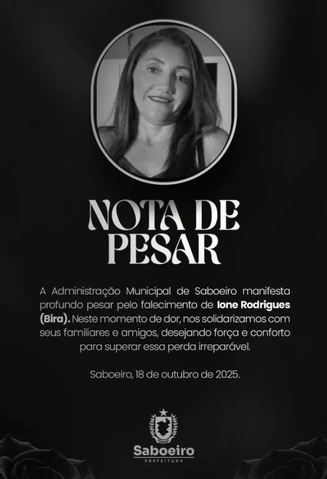 A Prefeitura de Saboeiro lamentou o assassinato da cozinheira 'Bira' nas redes sociais.