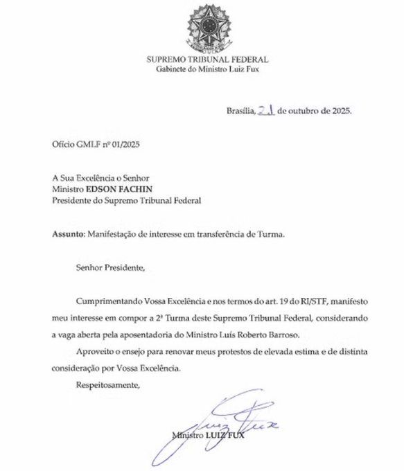 O pedido foi encaminhado ao presidente do tribunal, Edson Fachin.