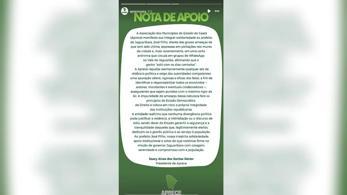 Nota publicada pela Aprece