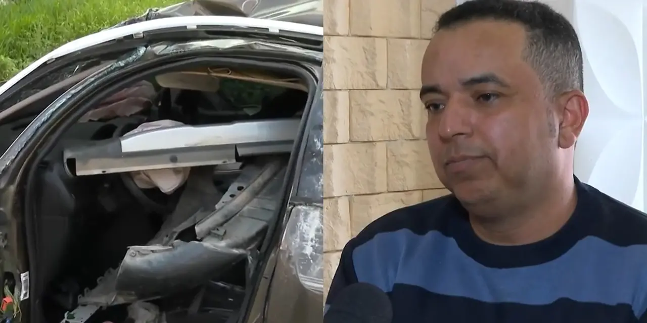Imagem da notícia Motorista de carro que ‘voou’ sobre escadaria sofre apenas um arranhão