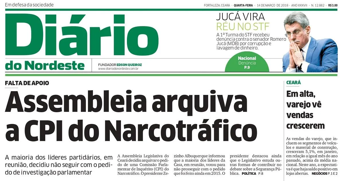 Faltou apoio para Alece instalar CPI do Narcotráfico em 2018.
