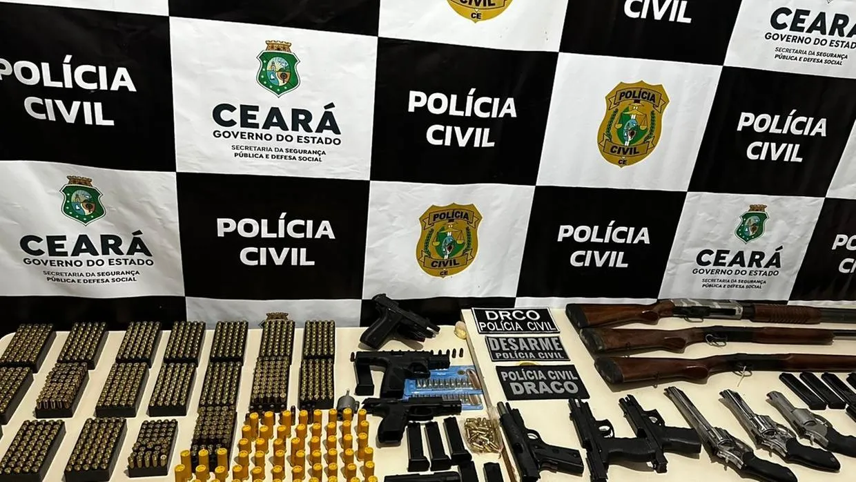 14 armas de fogo e mais de mil munições foram apreendidos pela Polícia Civil.