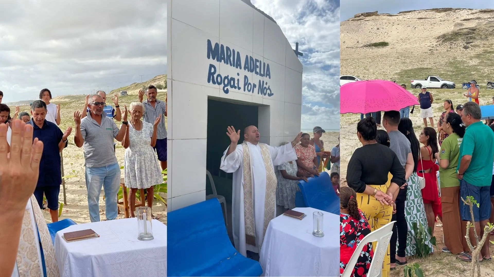 Moradores participaram de uma missa celebrada em intenção à alma de Maria Adélia reunidos ao lado da capela.